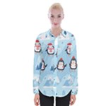 Christmas Seamless Pattern With Penguin Womens Long Sleeve Shirt