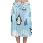 Christmas Seamless Pattern With Penguin Velvet Flared Midi Skirt