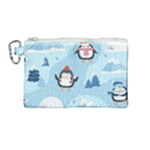 Christmas Seamless Pattern With Penguin Canvas Cosmetic Bag (Medium)