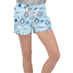 Christmas Seamless Pattern With Penguin Women s Velour Lounge Shorts