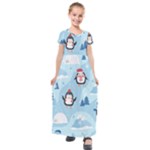 Christmas Seamless Pattern With Penguin Kids  Short Sleeve Maxi Dress