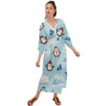 Christmas Seamless Pattern With Penguin Grecian Style  Maxi Dress