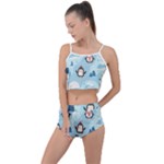 Christmas Seamless Pattern With Penguin Summer Cropped Co-Ord Set