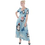 Christmas Seamless Pattern With Penguin Button Up Short Sleeve Maxi Dress
