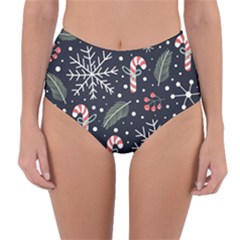 Holiday Seamless Pattern With Christmas Candies Snoflakes Fir Branches Berries Reversible High-waist Bikini Bottoms by Vaneshart