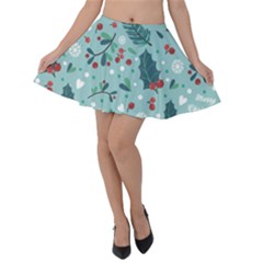 Seamless Pattern With Berries Leaves Velvet Skater Skirt by Vaneshart