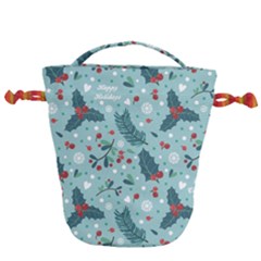 Seamless Pattern With Berries Leaves Drawstring Bucket Bag by Vaneshart