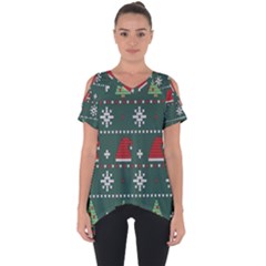 Beautiful Knitted Christmas Pattern Cut Out Side Drop Tee by Vaneshart