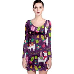 Colorful Funny Christmas Pattern Long Sleeve Bodycon Dress by Vaneshart