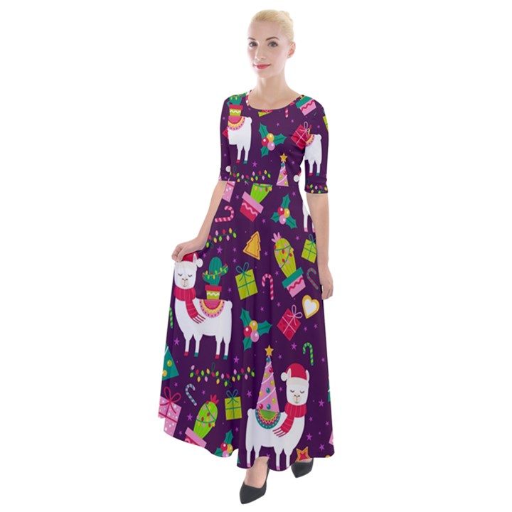 Colorful Funny Christmas Pattern Half Sleeves Maxi Dress