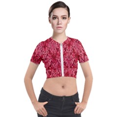 Background Abstract Surface Red Short Sleeve Cropped Jacket