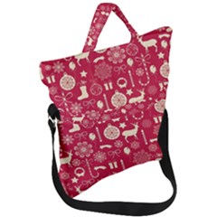 Christmas Pattern Background Fold Over Handle Tote Bag by Vaneshart