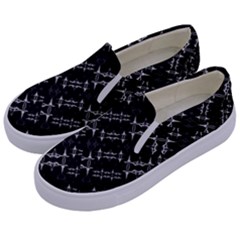 Black And White Ethnic Geometric Pattern Kids  Canvas Slip Ons by dflcprintsclothing