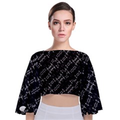 Black And White Ethnic Geometric Pattern Tie Back Butterfly Sleeve Chiffon Top by dflcprintsclothing