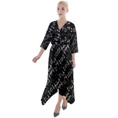 Black And White Ethnic Geometric Pattern Quarter Sleeve Wrap Front Maxi Dress by dflcprintsclothing