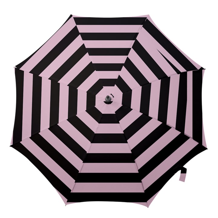 Black and Light Pastel Pink Large Stripes Goth Mime french style Hook Handle Umbrellas (Small)