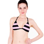 Black and Light Pastel Pink Large Stripes Goth Mime french style Bikini Top