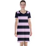 Black and Light Pastel Pink Large Stripes Goth Mime french style Short Sleeve Nightdress