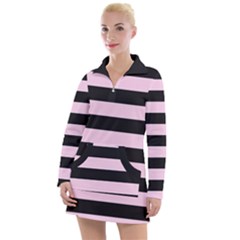 Black And Light Pastel Pink Large Stripes Goth Mime French Style Women s Long Sleeve Casual Dress by genx