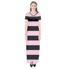Black And Light Pastel Pink Large Stripes Goth Mime French Style Short Sleeve Maxi Dress by genx