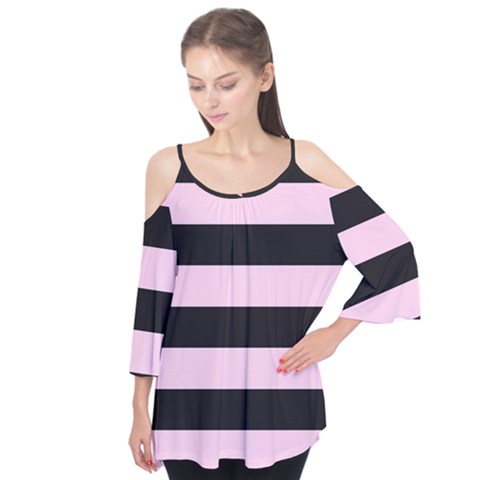 Black And Light Pastel Pink Large Stripes Goth Mime French Style Flutter Tees by genx