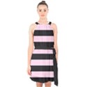 Black and Light Pastel Pink Large Stripes Goth Mime french style Halter Collar Waist Tie Chiffon Dress View1