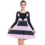 Black and Light Pastel Pink Large Stripes Goth Mime french style Plunge Pinafore Dress