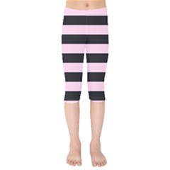 Black And Light Pastel Pink Large Stripes Goth Mime French Style Kids  Capri Leggings  by genx