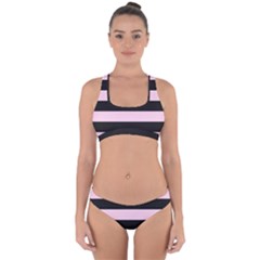 Black And Light Pastel Pink Large Stripes Goth Mime French Style Cross Back Hipster Bikini Set by genx