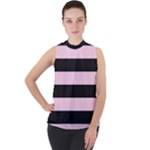 Black and Light Pastel Pink Large Stripes Goth Mime french style Mock Neck Chiffon Sleeveless Top