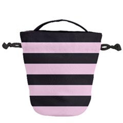 Black And Light Pastel Pink Large Stripes Goth Mime French Style Drawstring Bucket Bag by genx