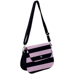 Black And Light Pastel Pink Large Stripes Goth Mime French Style Saddle Handbag by genx