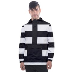 Black And White Large Stripes Goth Mime French Style Men s Front Pocket Pullover Windbreaker by genx