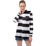 Black and White Large Stripes Goth Mime french style Long Sleeve Satin Shirt