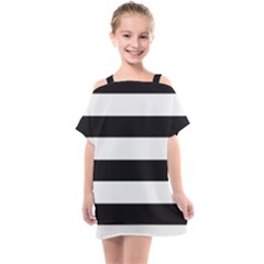 Black And White Large Stripes Goth Mime French Style Kids  One Piece Chiffon Dress by genx