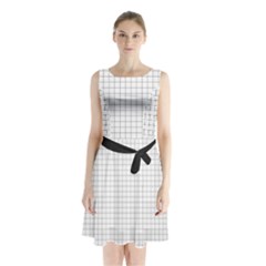 Aesthetic Black And White Grid Paper Imitation Sleeveless Waist Tie Chiffon Dress by genx
