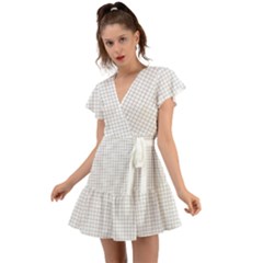 Aesthetic Black And White Grid Paper Imitation Flutter Sleeve Wrap Dress by genx