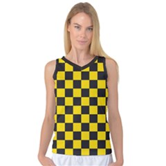 Checkerboard Pattern Black And Yellow Ancap Libertarian Women s Basketball Tank Top by snek