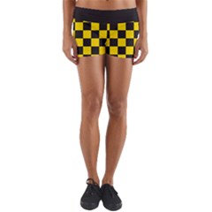 Checkerboard Pattern Black And Yellow Ancap Libertarian Yoga Shorts by snek