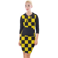 Checkerboard Pattern Black And Yellow Ancap Libertarian Quarter Sleeve Hood Bodycon Dress by snek