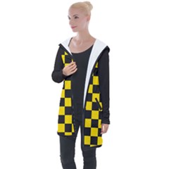 Checkerboard Pattern Black And Yellow Ancap Libertarian Longline Hooded Cardigan by snek