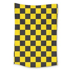 Checkerboard Pattern Black And Yellow Ancap Libertarian Large Tapestry by snek