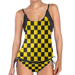 Checkerboard Pattern Black And Yellow Ancap Libertarian Tankini Set by snek