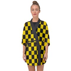 Checkerboard Pattern Black And Yellow Ancap Libertarian Half Sleeve Chiffon Kimono by snek