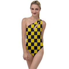 Checkerboard Pattern Black And Yellow Ancap Libertarian To One Side Swimsuit by snek
