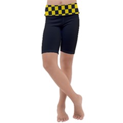 Checkerboard Pattern Black And Yellow Ancap Libertarian Kids  Lightweight Velour Cropped Yoga Leggings by snek