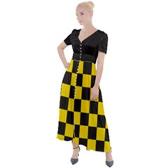 Checkerboard Pattern Black And Yellow Ancap Libertarian Button Up Short Sleeve Maxi Dress by snek