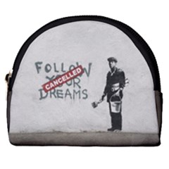 Banksy Graffiti Original Quote Follow Your Dreams Cancelled Cynical With Painter Horseshoe Style Canvas Pouch by snek