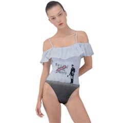 Banksy Graffiti Original Quote Follow Your Dreams Cancelled Cynical With Painter Frill Detail One Piece Swimsuit by snek