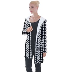 White Plaid Texture Longline Hooded Cardigan by Mariart
